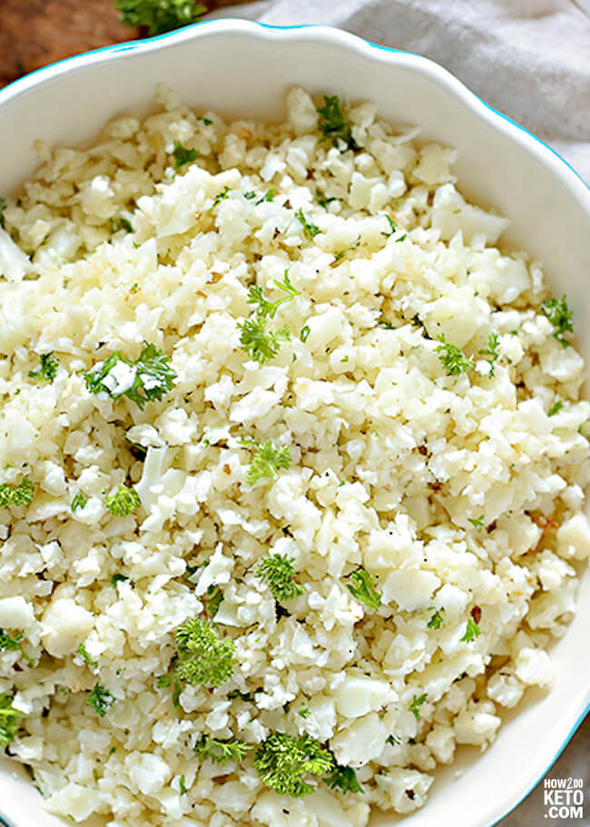 Cauliflower rice prepared in a dish